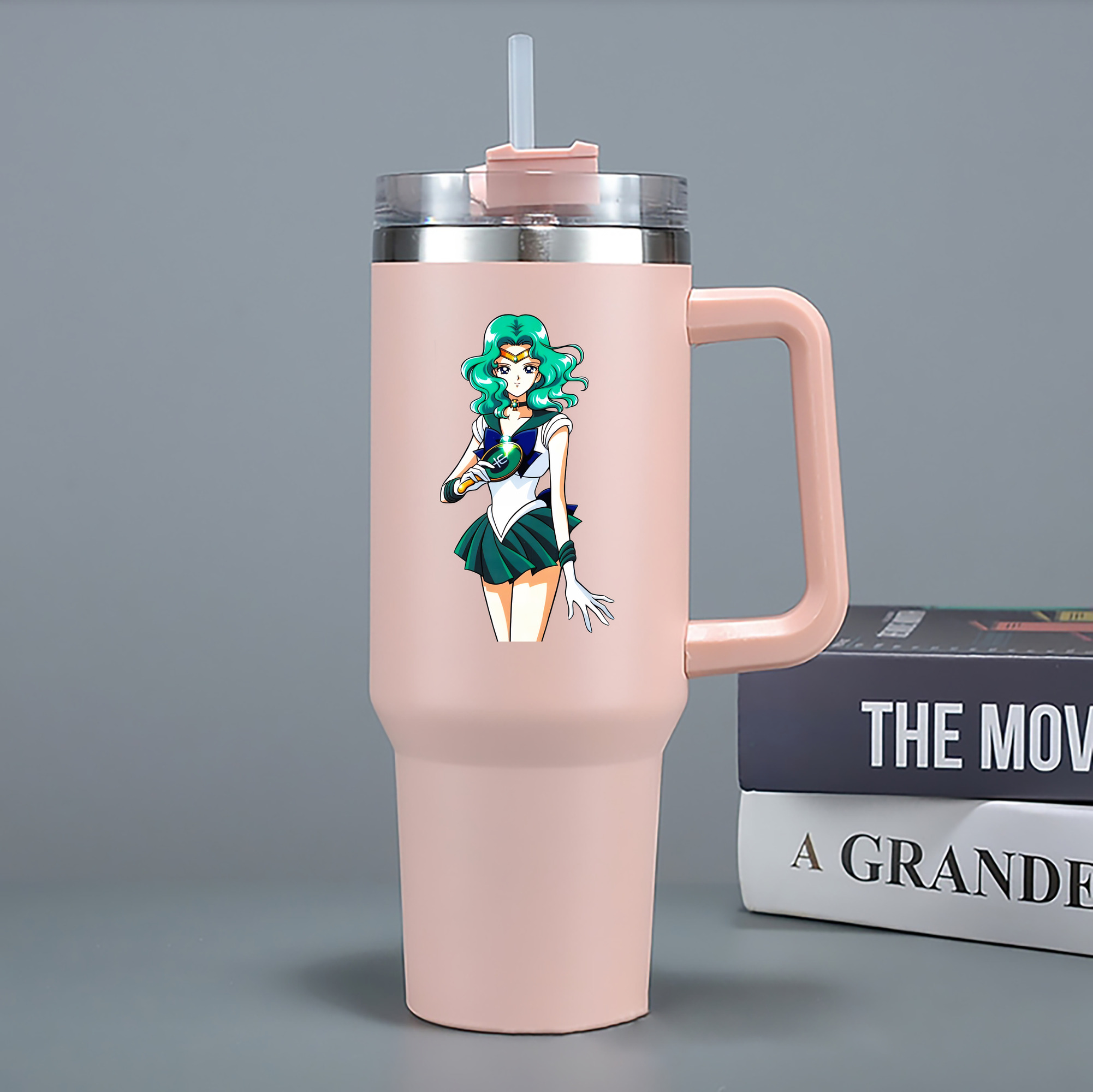 （画像用） 美少女戦士セーラームーン 海王 みちる（かいおう みちる） Sailor Moon Kaiou Michiru 1200mL車用タンブラー - クリスタルステッカー（プラスチックストロー付き）